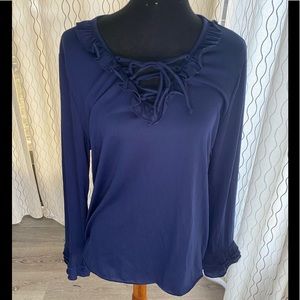 Allie & Rob Navy Blue Lace Up Blouse Womens Petite XL NWT
